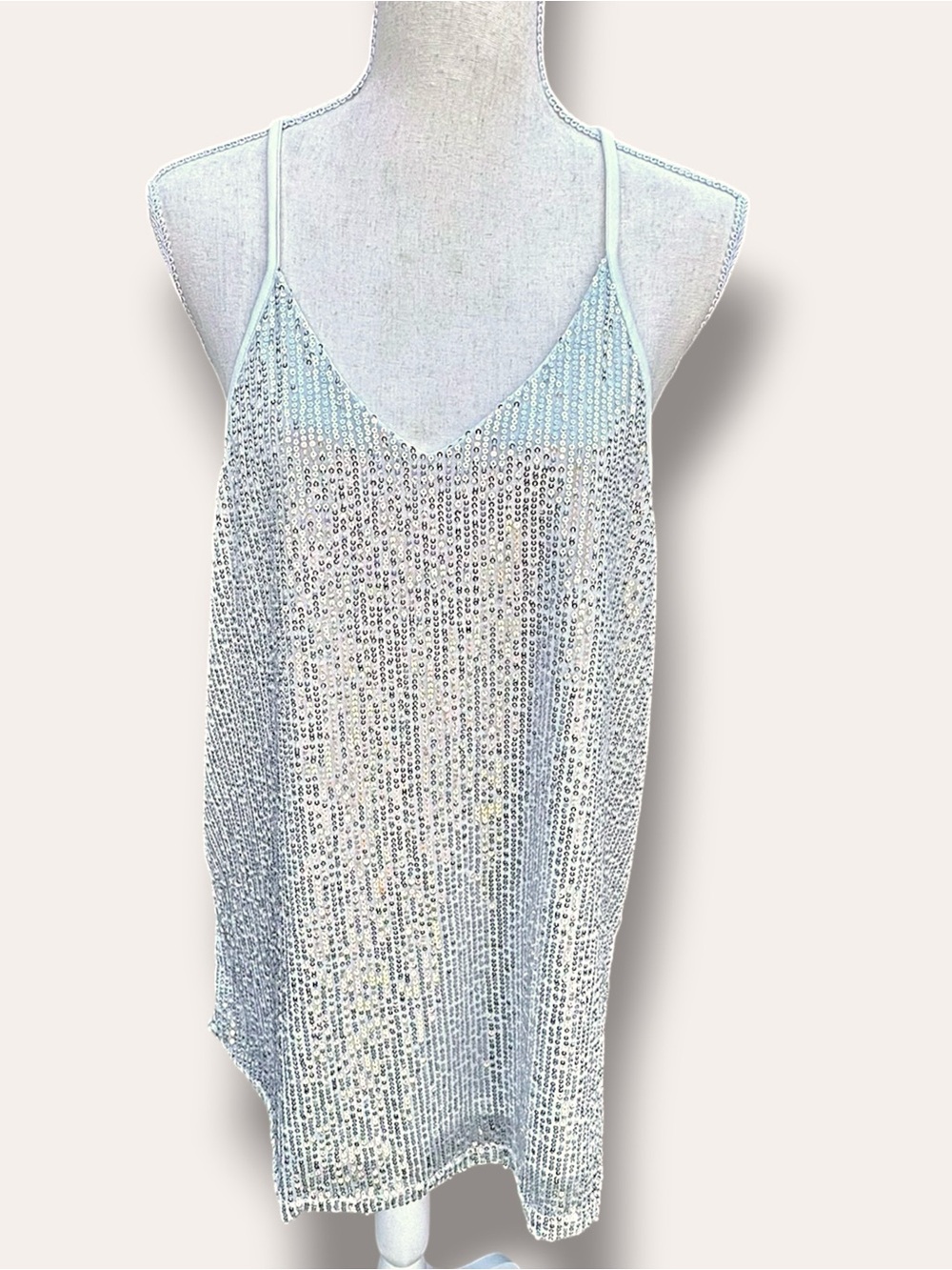Silver Sequin Adjustable Racerback Cami Tank Top Party Night Out Medium M